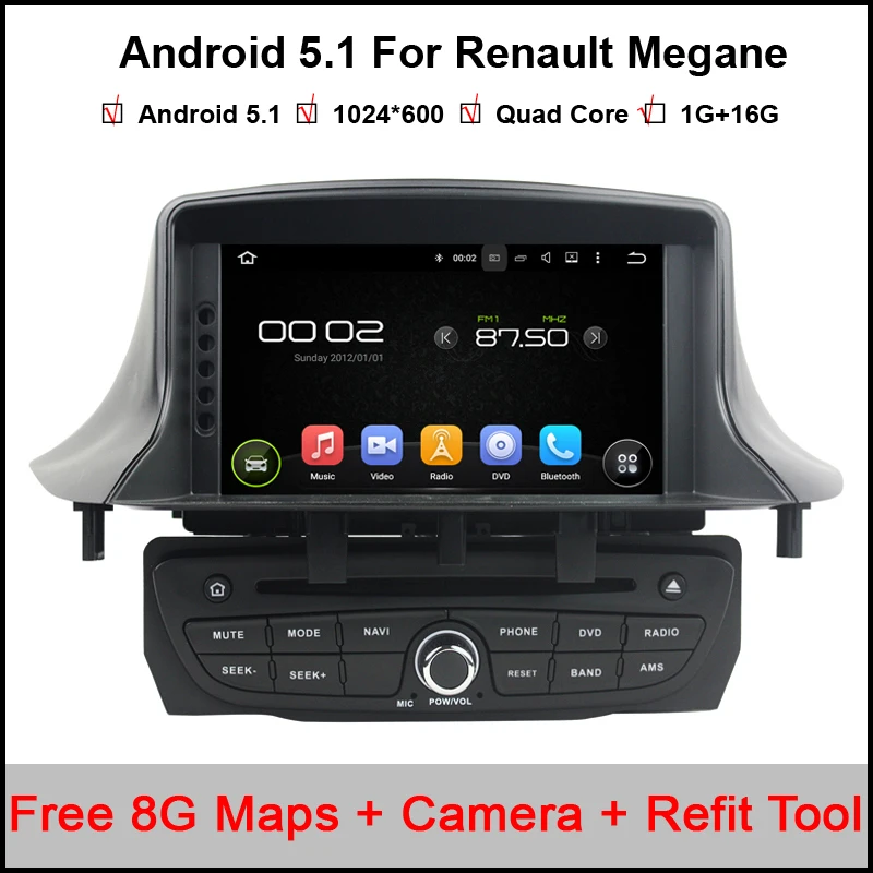 

1024x600 Android 5.1 Car DVD GPS for Renault Megane III Fluence 2009-2016 with BT Radio RDS Wifi Mirror-link Free 8GB Map card