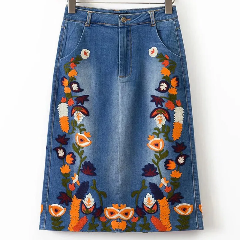 saia jeans com bordado