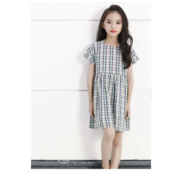 New 2019 Knee Length Plaid Dresses For Teenage Girls Cotton Short Sleeve Casual Dress Kids Summer Party Dresses Children Clothes (13).jpg