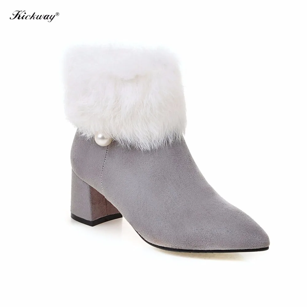 

Plus size 34-43 women Boots Pointed Toe nubuck pu Leather Ankle Boots Woman Side Zip Low-heeled Winter Boots 319