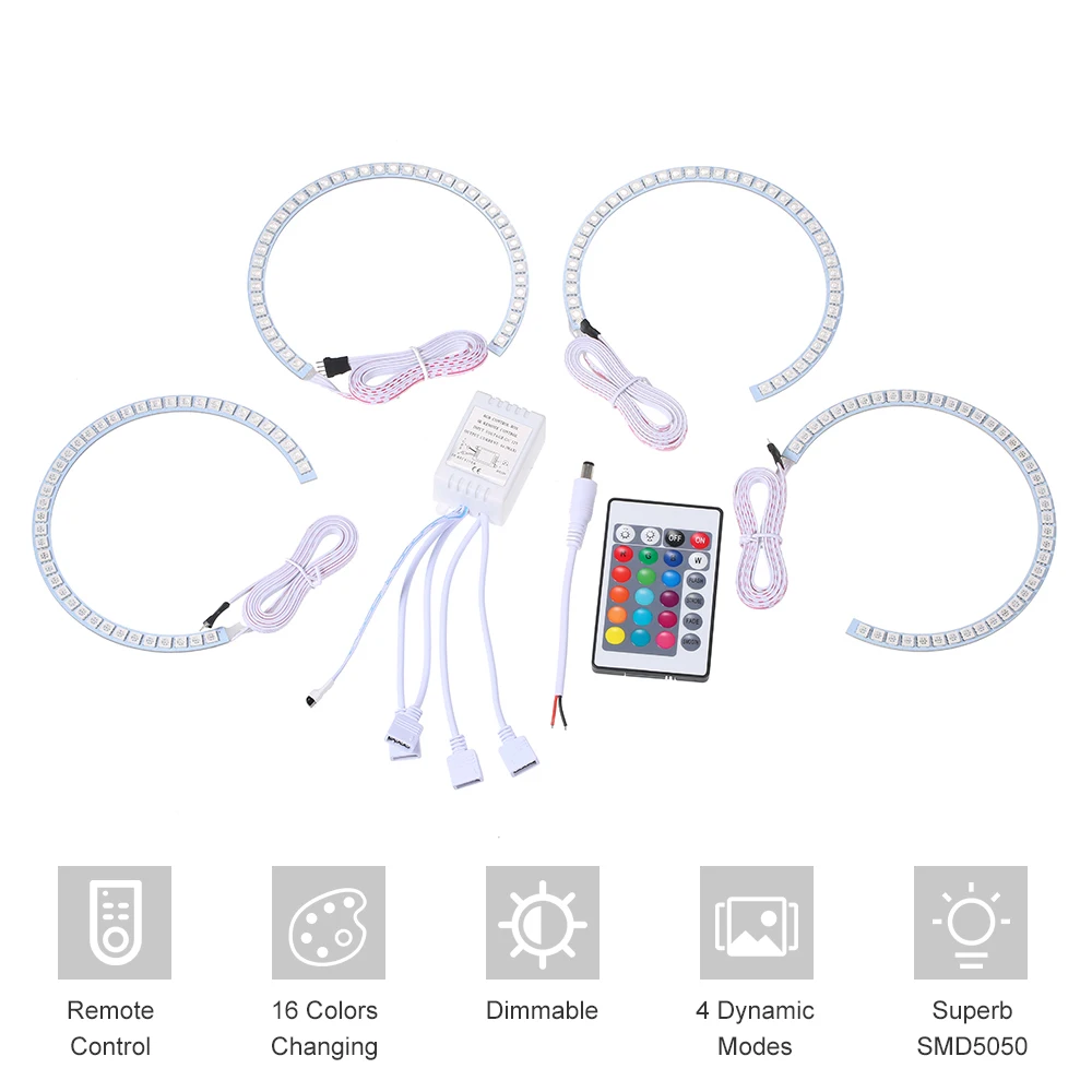 16 Цвета изменение DC12V 34 Вт RGB разноцветные светодио дный Ангельские глазки Halo Кольцо SMD5050 с удаленным Управление Flash/мерцающий грузовик
