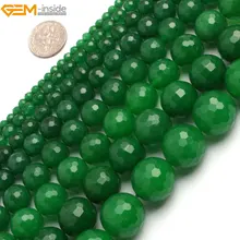 Gem-inside 6-18 мм круглые каменные бусины, граненый Темный бисер из зеленого нефрита для изготовления ювелирных изделий, 15 дюймов, бисер DIY