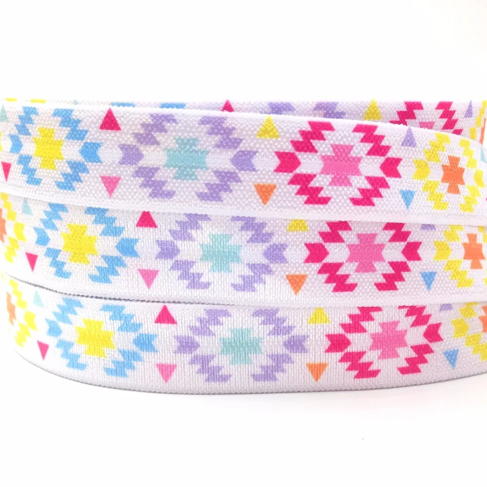

Newest High Quality Aztec Print Fold Over Elastic 10 yards 5/8" Hot Sale Elastic Ribbon Heat Transfer Print FOE for DIY Headwear