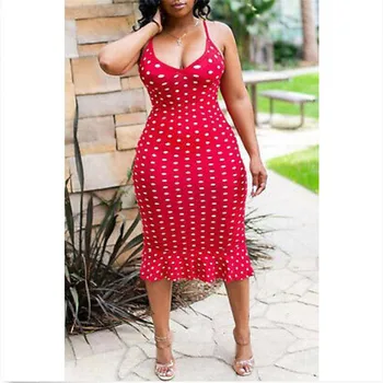 

Women's Dot Printed Long Dress Summer Beach Casual Point Strappy Dresses Ladies' New Sexy Sleeveless Fashion Vestido Hot Sale