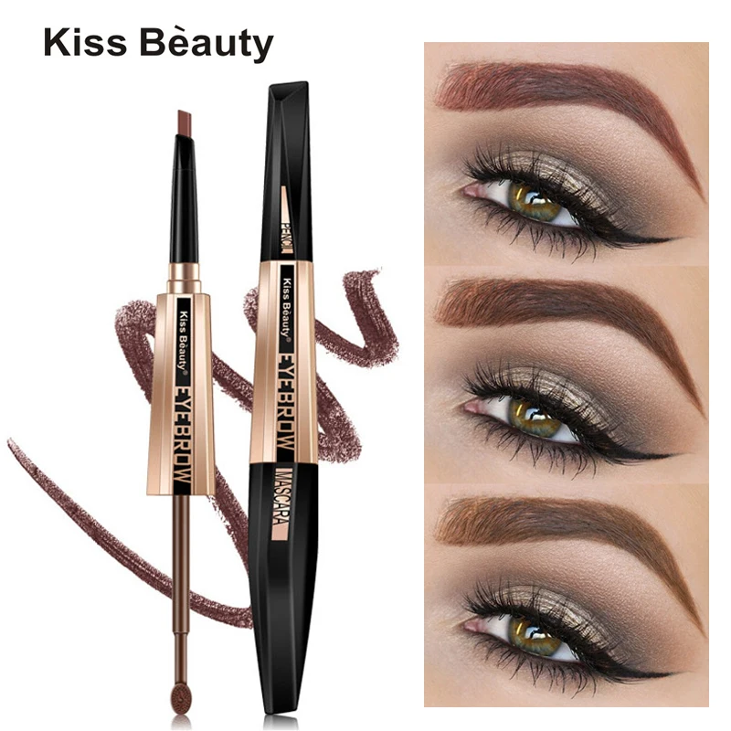 

KISS BEAUTY Brand Double Head Waterproof Makeup Eyebrow Pencils Sweatproof Brown Combing Eyebrow Mascara with Brow Brush