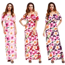 S-2XL women ruffles slash neck dress lady off shoulder short sleeve long dress summer holiday floral print maxi dress trendy short sleeve floral print women s dress for women