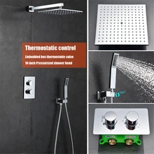 Ванная комната термостатический душ с дождевой насадкой набор системы 10 дюймов душ с дождевой насадкой с двойными способами настенный смеситель для ванной набор