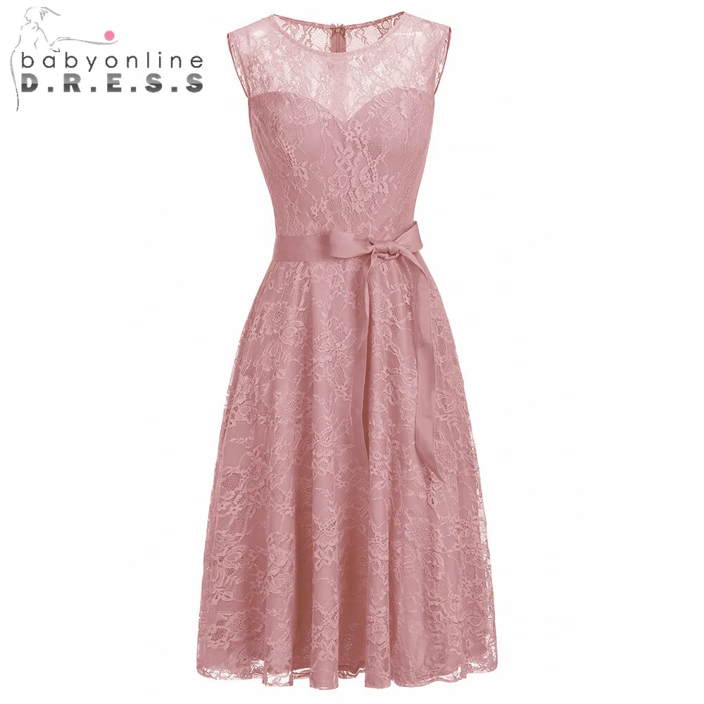 

2019 New Plus Size 2 To 26W A Line Lace Short Evening Dresses Scoop Sleeveless Cocktail Gown With Sashes Robe Cocktail