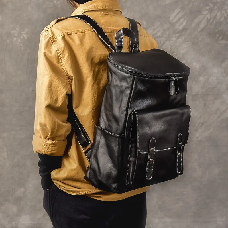 soft Real Leather bucket Backpacks Top Layer Travel Rucksack Classic
