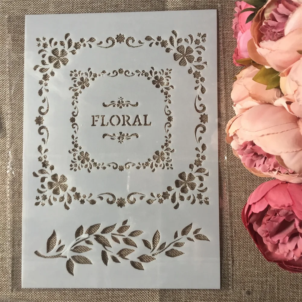 

1Pcs A4 Floral Square DIY Layering Stencils Wall Painting Scrapbook Coloring Embossing Album Decorative Paper Card Template