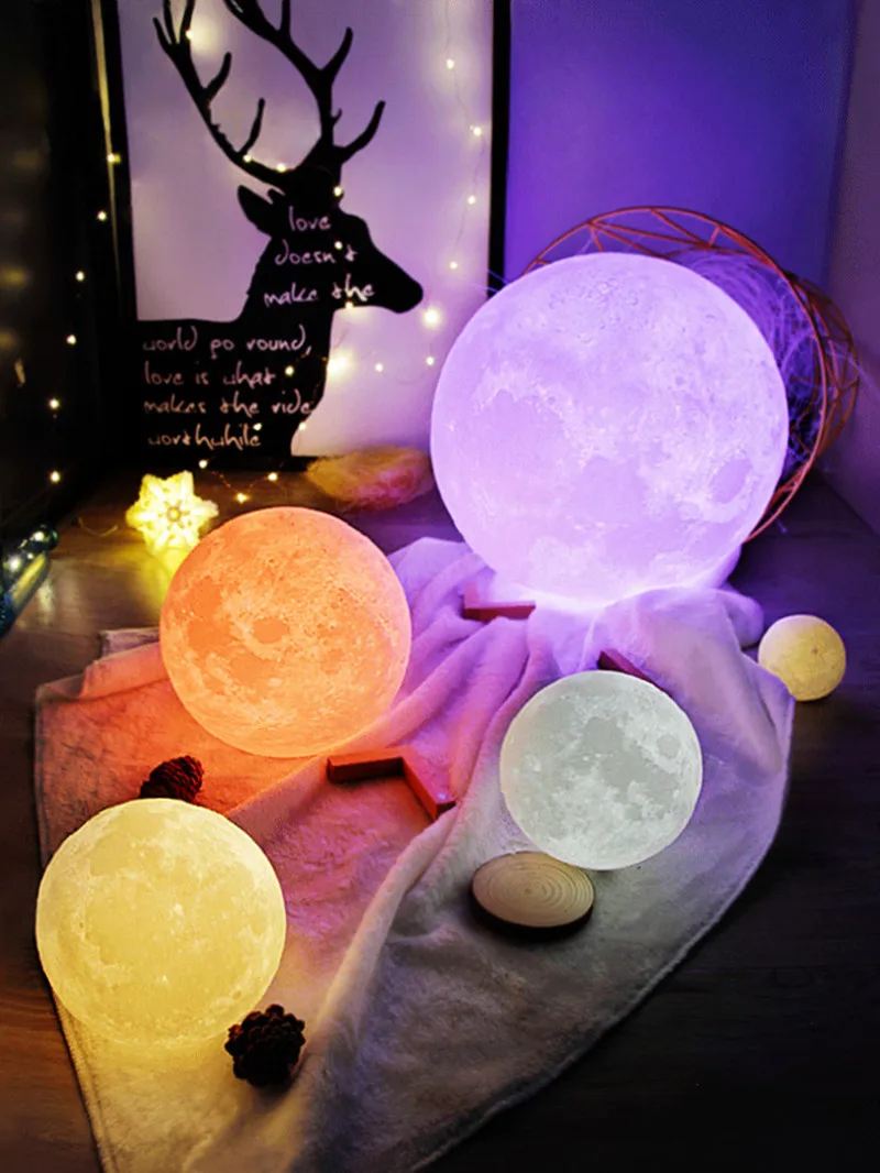 3D лунный светильник 18 см, 15 см, 12 см, цветной, креативный, сенсорный, USB, Ночной светильник, украшение дома, креативный подарок на день рождения