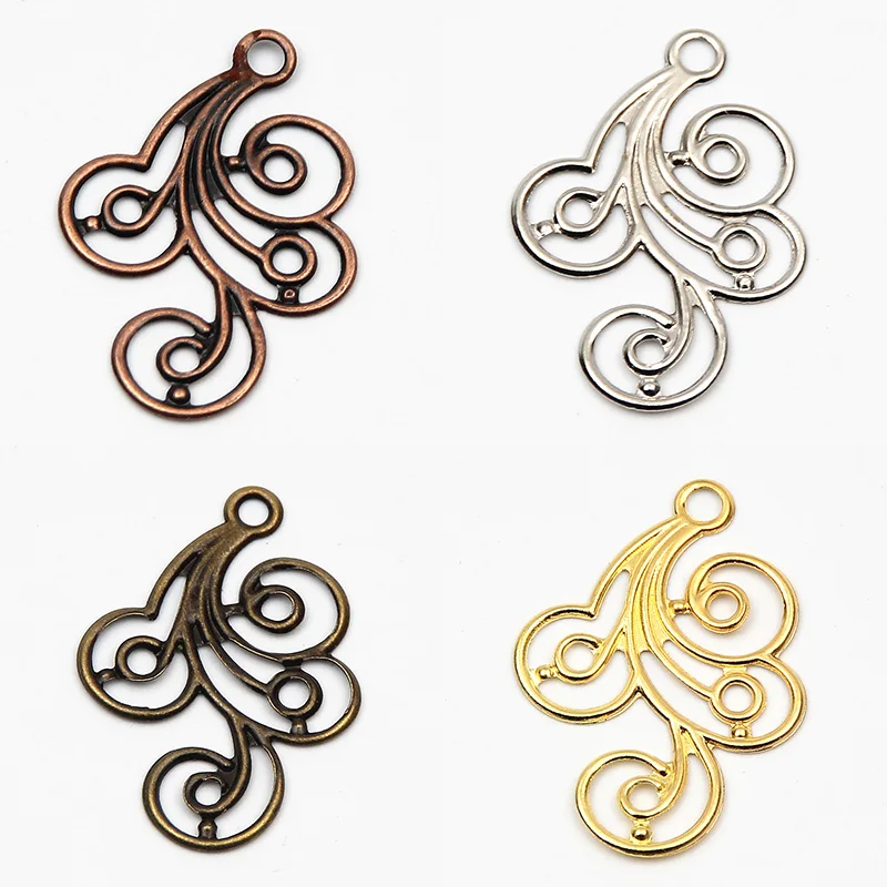 

22x31mm 40Pcs Charm Pendant Filigree Wraps Connectors 32mm Metal Crafts Connector For Jewelry Making DIY Decoration Accessories