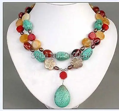 

free shipping >>Exquisite turquoise coral jade necklace
