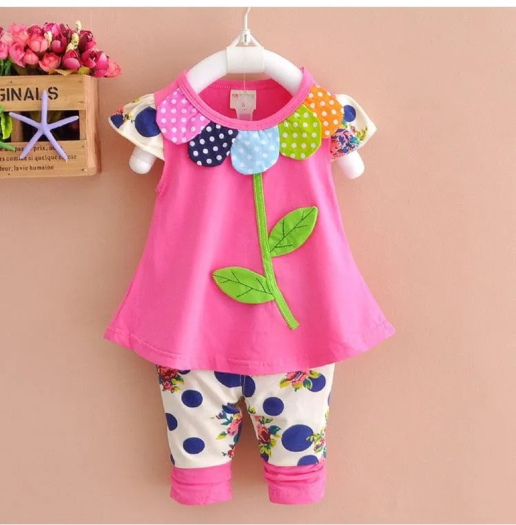 Clothing Sets expensive 2021 Kids Baby Girl Clothing Set Bowknot Summer Floral T-shirts Tops and Pants Leggings 2pcs Cute Children Outfits Girls Set cute Clothing Sets