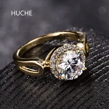 HUCHE Luxury Gold Color Ring For Women Wife Lady White Clear Crystal Zirconia Rings For Wedding Engagement Party Jewelry HYJR330