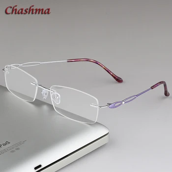 

Chashma Rimless Glasses Titanium Frame Luxurious Eyewear Female Designer Gold Eyeglass Glasses Frame Purple Eyewear for Women
