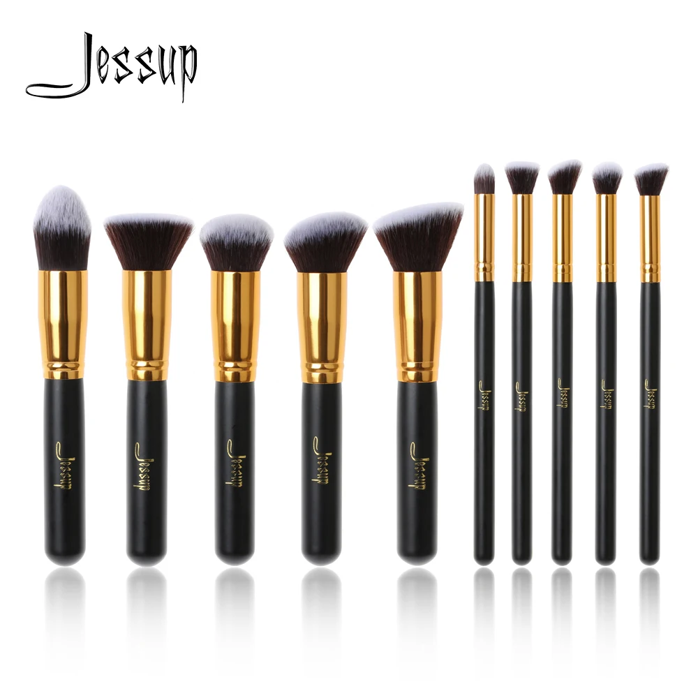 Jessup Brand 10pcs Black/Gold Makeup Brushes brushes Beauty Foundation Kabuki Cosmetics sets Makeup brush set blush Kit Tools Jessup Brand 10pcs Black/Gold Makeup Brushes brushes Beauty Foundation Kabuki Cosmetics sets Makeup brush set blush Kit Tools