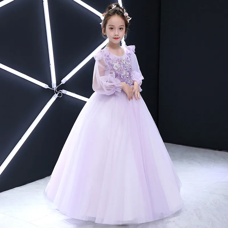 2018 Autumn New Elegant Children Girls Purple Color Birthday Wedding