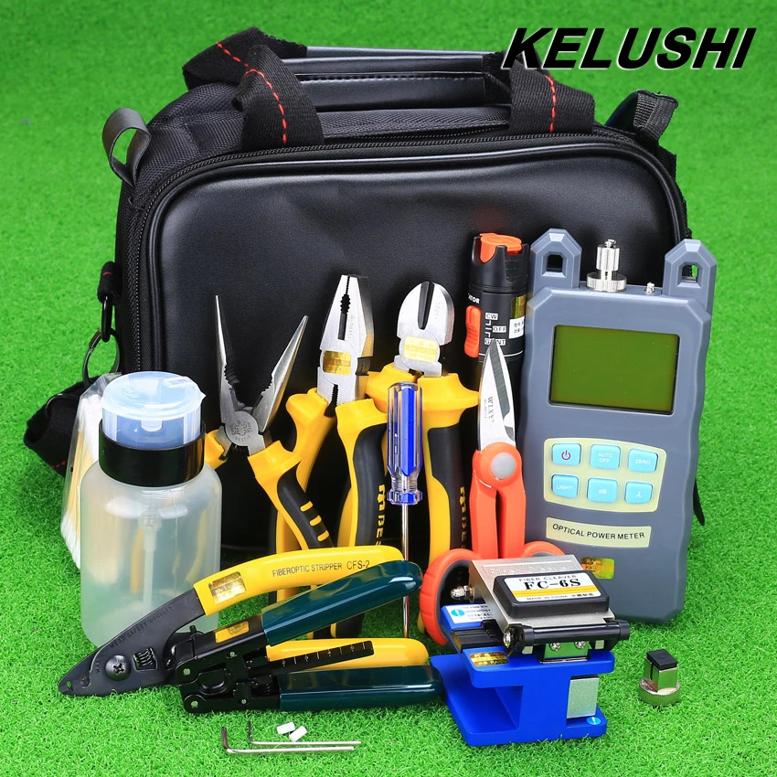 KELUSHI 23pcs Fiber Optic Cold Connection Tool Kit with FC 6S Cleaver and Optical Power Meter