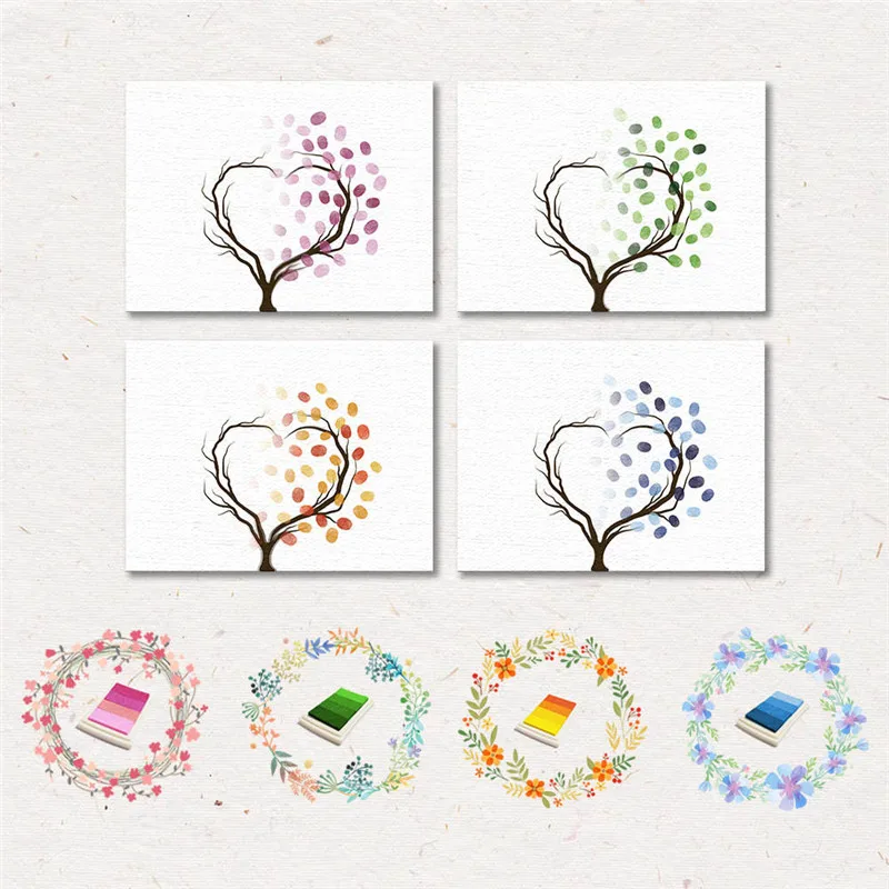 

Creative Personalized Canvas Fingerprint Painting DIY Signature Guest Book Ink Pad Love Tree Comunion Birthday Party Decoration