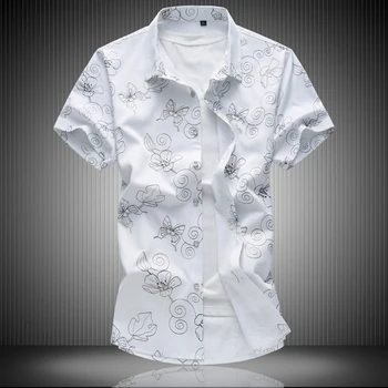 

MarKyi 2017 summer new floral mens dress shirts casual slim fit good quality short sleeve mens cotton shirts plus size 7xl