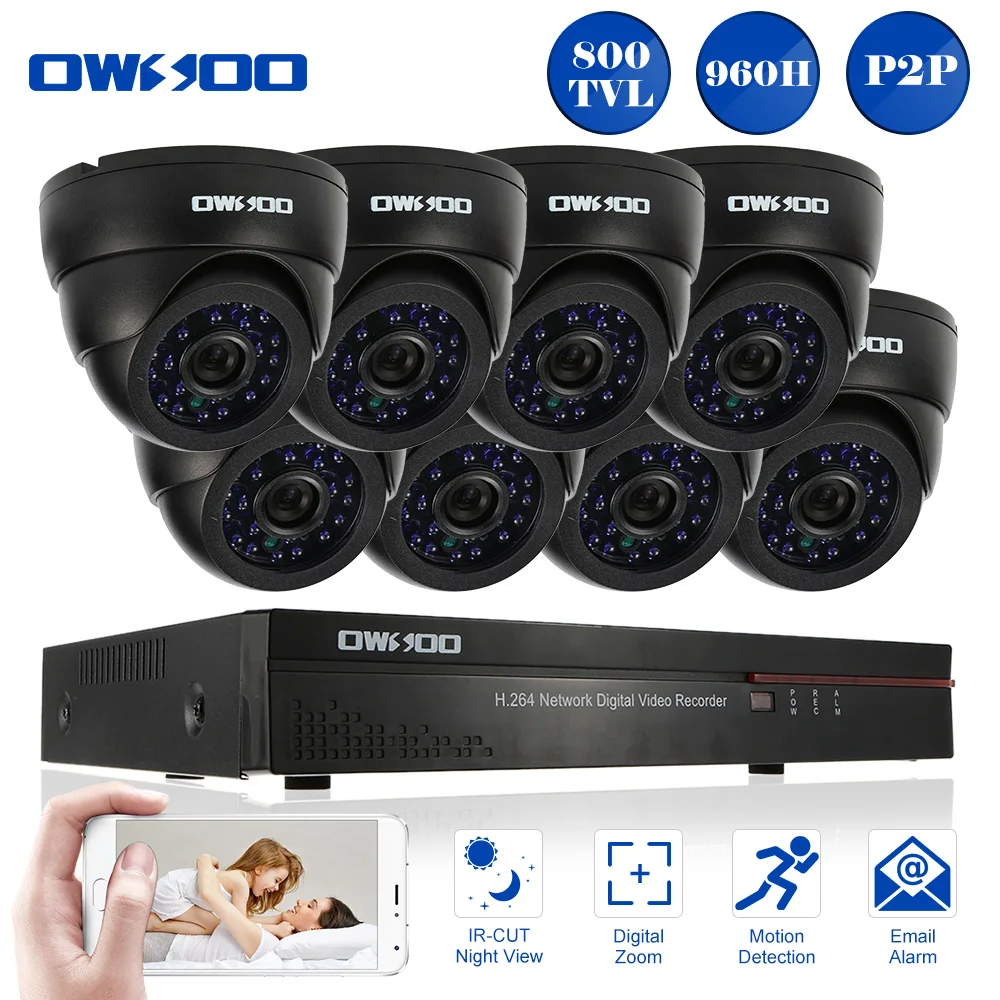 

OWSOO Full 960H/D1 8CH DVR 800TVL Security Camera System Kit HDMI P2P Network Digital Video Recorder 8pcs Infrared IR CUT Camera