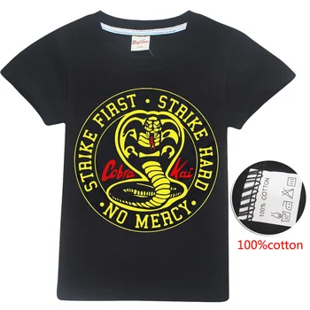 

Kids Cobra Kai animal print T-shirt Summer Boys Garden Girl cotton Tshirts funny Anime tops Skateboard The Karate Black Shirts