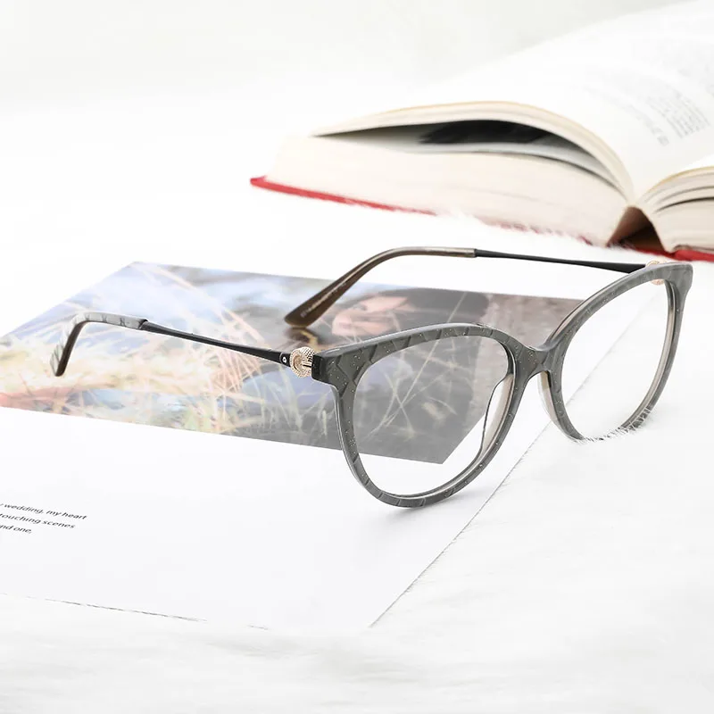 Acetate Women Round Glasses Frame Plaid with Gold powder Fashion Eyeglasses Frame For Women Beautiful and High Quality #9014