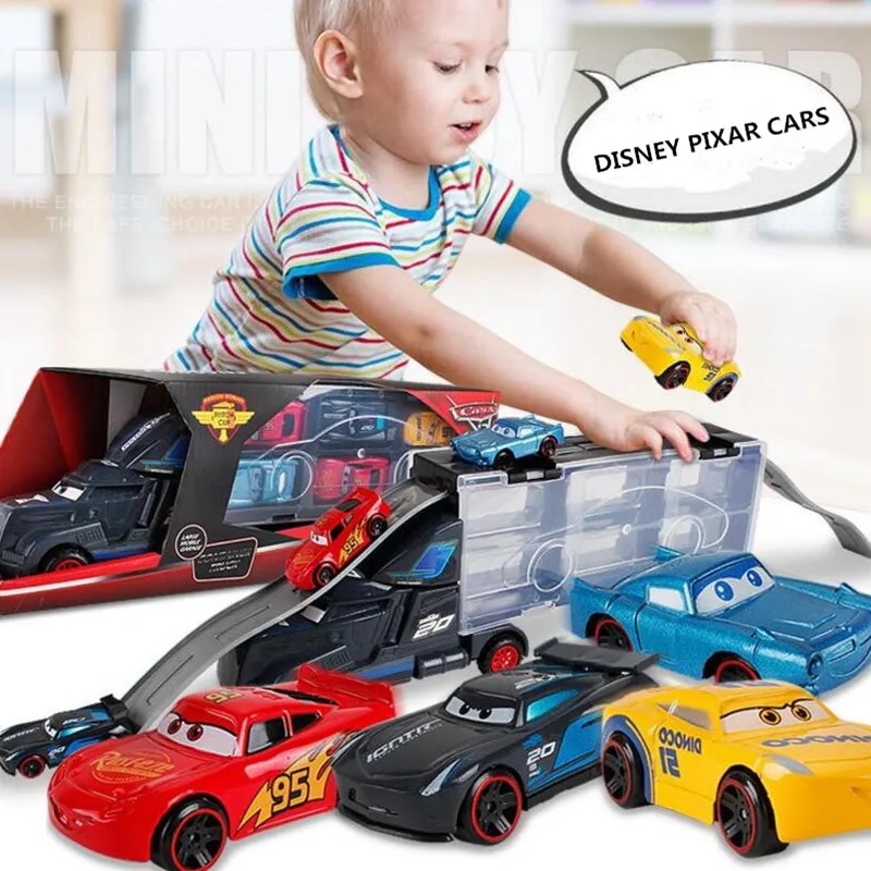 Acheter Disney moulé sous pression en alliage métallique Pixar voitures 3 métal camion transporteur avec 6 petites voitures Disney voitures 3 Jackson Storm McQueen jouets pour enfants