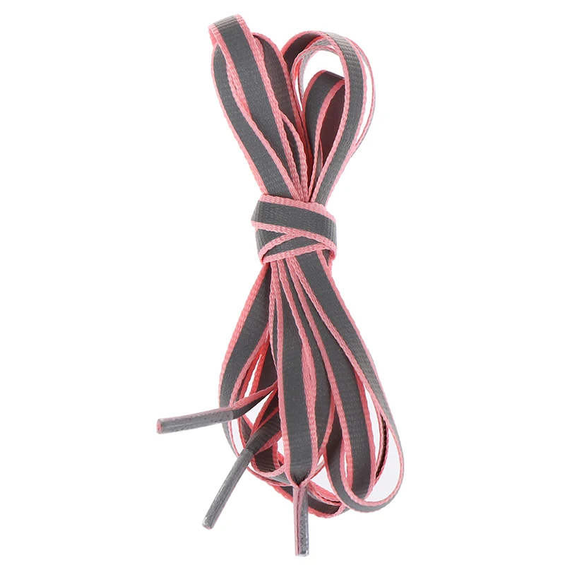1 пара новых полиэфирных шнурков ярких цветов, плоские шнурки, светоотражающие шнурки 100 см - Цвет: Pink