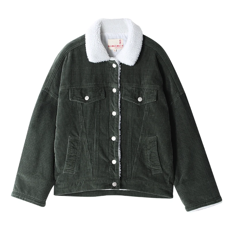 Toyouth Autumn Winter Corduroy Basic Jacket Lambswool Bomber Jacket Women Long Sleeve Jacket Casual Single Breasted Denim Jacket