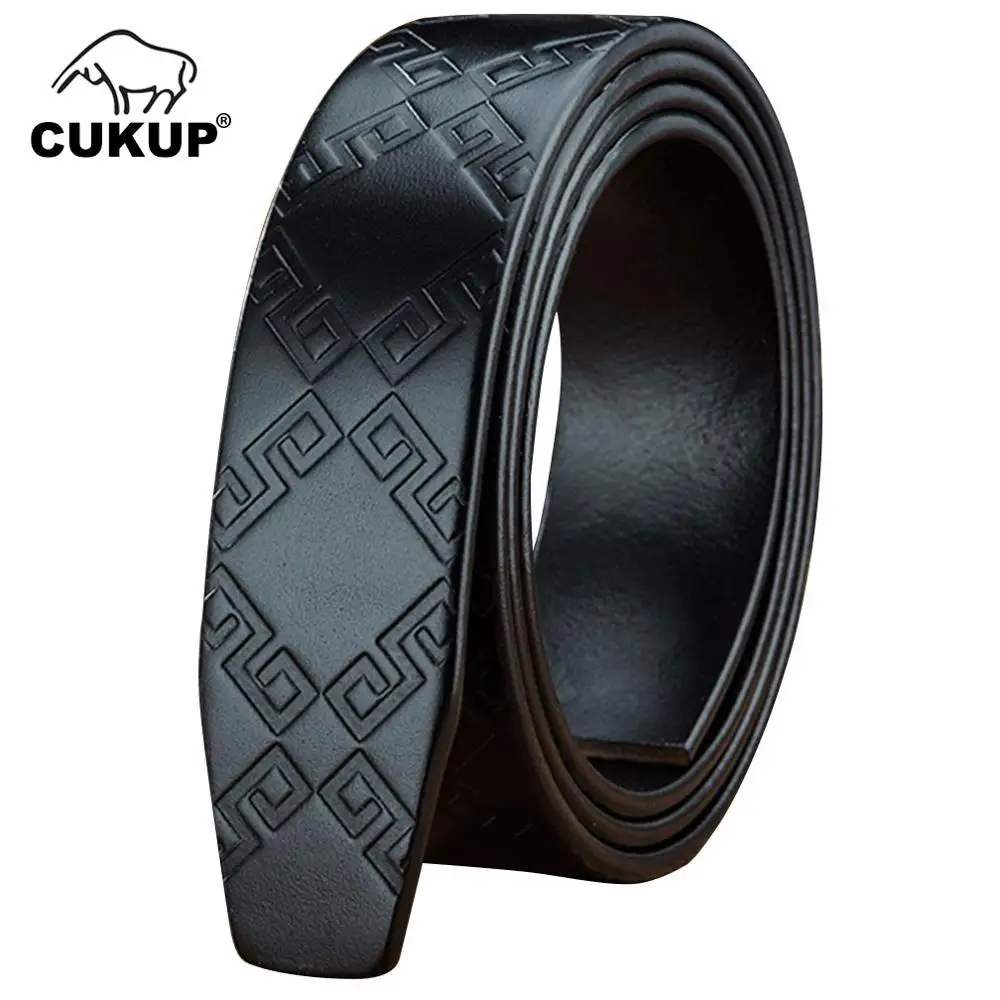 

CUKUP 100% Solid Cowhide Leather Unique Design Striped Pattern Automatic Style Belts for Men 35mm Width Without Buckle NCK629