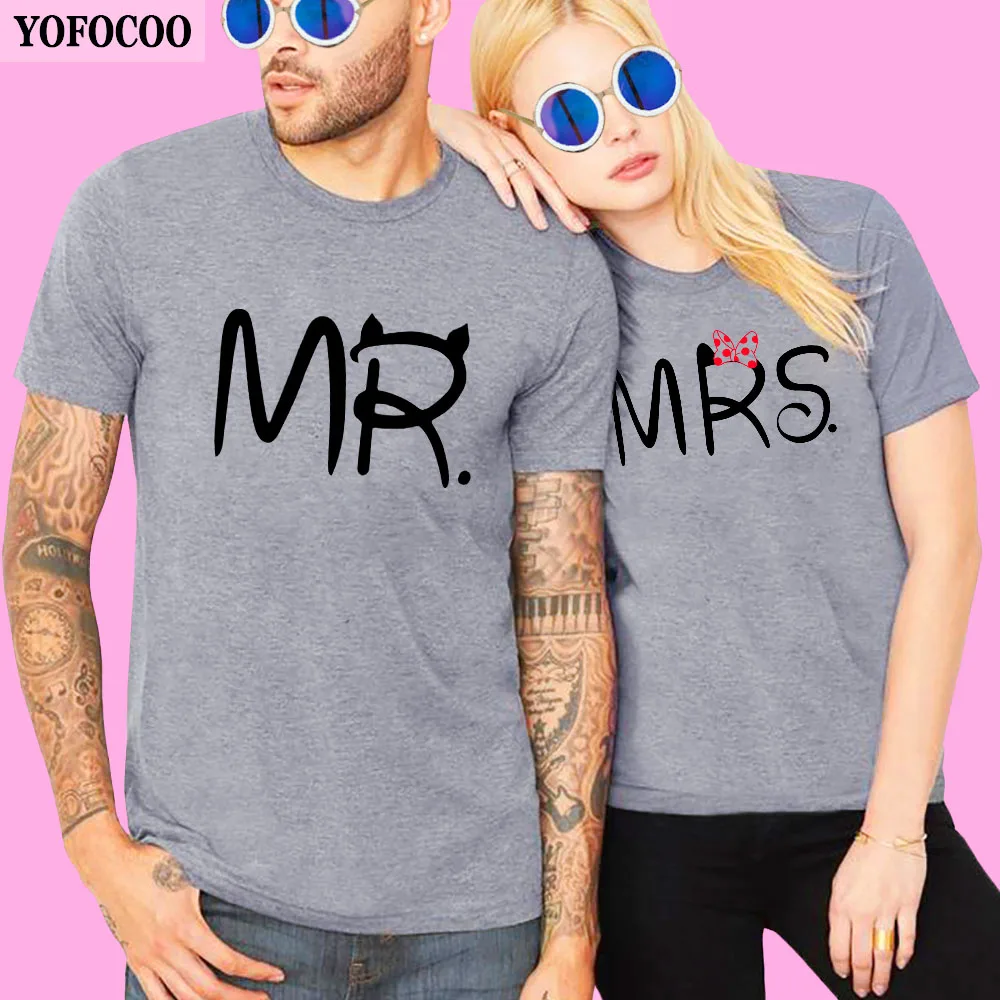 

YOFOCOO Lovers Couple T-Shirt Women Men Newest Valentines Gift Printing Mrs Mrs Couple Summer Matching Clothes for Lovers
