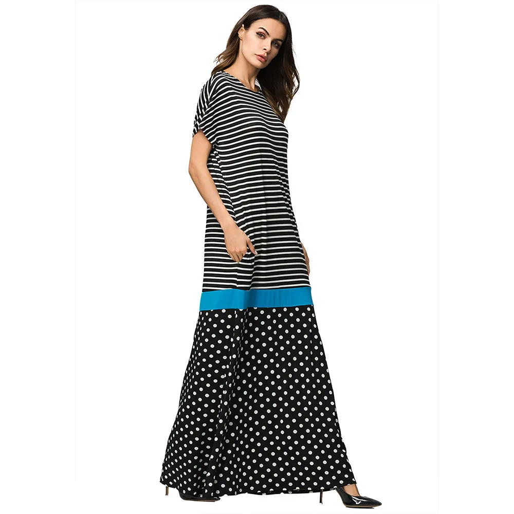

Moroccan Kaftan Robes Abaya Euramerica Muslim Women Stripes New Fashion Loose Long Dress Musulman Vestidos Mujer Ramadan
