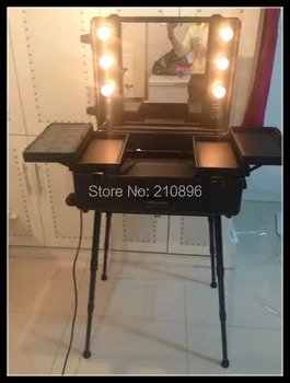 

Black Professional Makeup Case with Lights Rolling Beauty Case