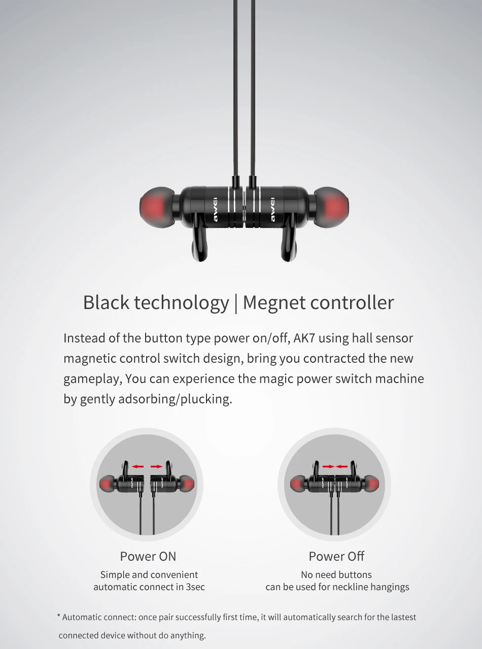 AWEI AK7 беспроводные наушники Bluetooth Heaphone Магнитная гарнитура спортивные наушники беспроводные наушники для iPhone 7 8 6