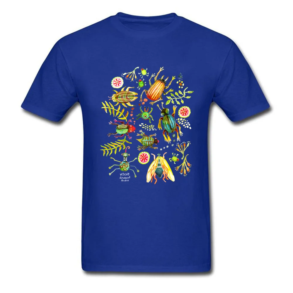 Print Top T-shirts Short Sleeve Printed 2018 Newest Men's Summer Tops Shirts Printed Tshirts Crewneck Cotton Fabric Beetles and Bugs and Insects Galore by dotsofpaint blue