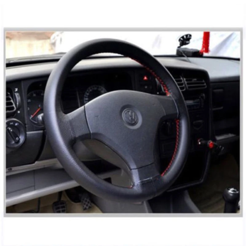 Black+Red Genuine Leather DIY Car Steering Wheel Cover W/ Needles &Thread Solid