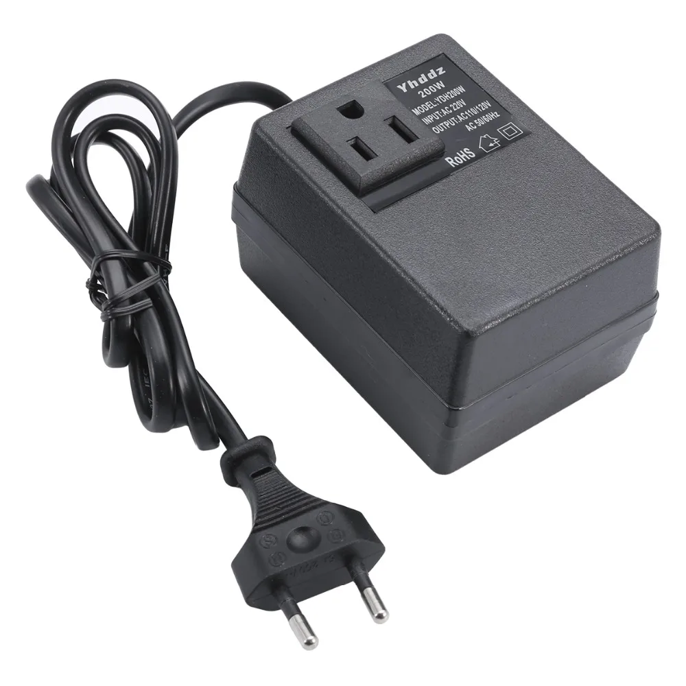 1pc Black AC Power Adapter 200W Travel Voltage Converter 220V To 110V