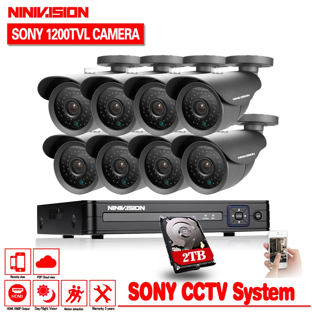 8CH HDMI DVR HD 720P 1200TVL наружная Водонепроницаемая камера видеонаблюдения Фотокамера