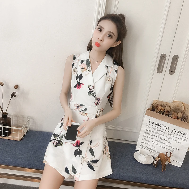 2019 Summer New Korean Women Sleeveless Jumpsuit Flora Printing Short Bodysuit Sexy Rompers Womens jumpsuit Combinaison Femme 2019 Summer New Korean Women Sleeveless Jumpsuit Flora Printing Short Bodysuit Sexy Rompers Womens jumpsuit Combinaison Femme