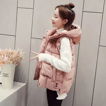 

Autumn Winter Vest Women Coat Loose Hooded Down Cotton Vest Jacket Coat Female Waistcoat Warm Thicken Plus Size Vest 5XL Q1528