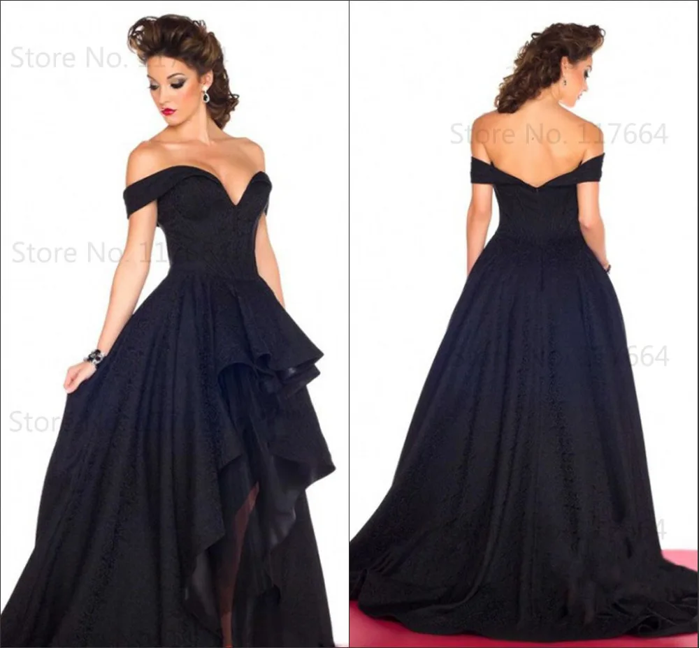 Gorgeous V Neck Short Front Long Back Black Evening Dresses 2016 ...