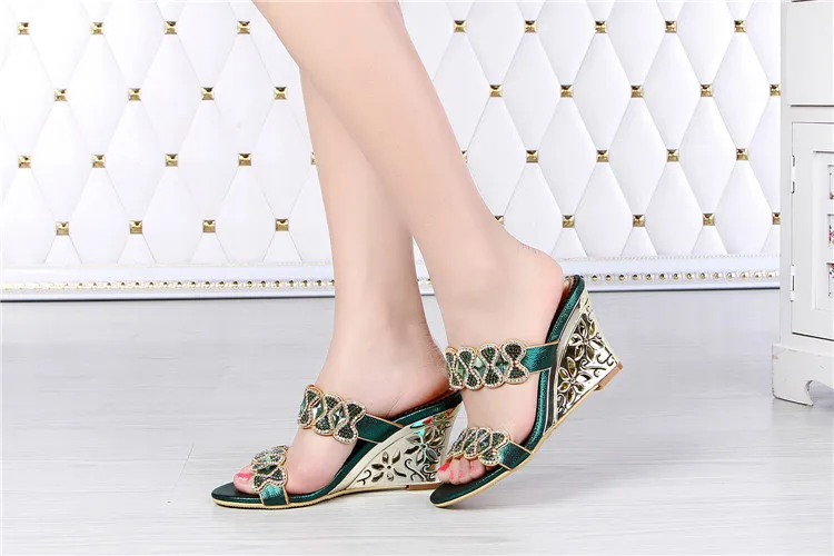 2016 Summer New Leather Shoes Rhinestone Roman Female Diamond Wedges Sandals Size 11 High Quality6