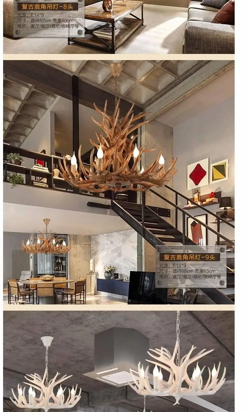 Iluminação para Sala de Estar Chifre Veado Resina Lustre Quarto Hotel Antler Led Loft Vintage Retro Iluminação Mod. 135257 5 de estar quarto hotel antler led lustre loft vintage retro iluminação