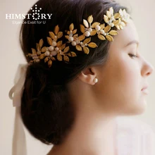 Pearl Crystal Gold Leaves Vine Wedding Headband Hair Accessories Bridal Headwear Hair Jewelry Rhinestone Head Chain Headpiece idealway bridal hair ornaments long hair vine pearl headband for women crystal flower tiara head chain wedding hair accessories