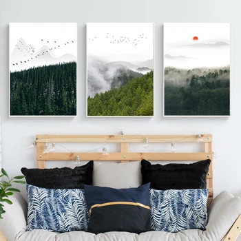 

Fog Forest Mountain Landscape Nordic Canvas Painting Home Decor Wall Art Poster Living Room Print Natural Scenery Art Painting