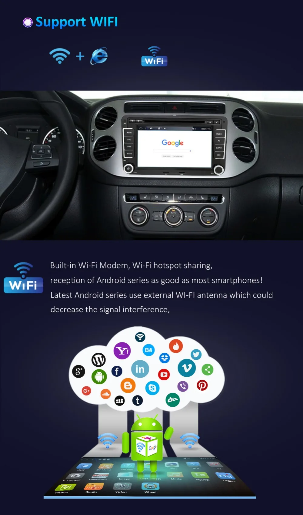 Flash Deal Quad core 2 Din Android 8.1 Car DVD radio GPS Navigation For Volkswagen GOLF 4 5 6 POLO PASSAT TIGUAN Wifi+Bluetooth+Radio+GPS 11