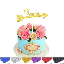 1 шт. персонализированные пользовательские золотые блестки имя торт Топпер со стрелкой Торт Топперы день рождения DIY поставки украшения