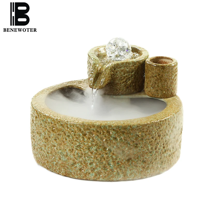 

110/220V Ceramic Feng Shui Water Fountain Home Stone Mill Big Fish Tanks Hotel Decoration Crafts Waterscape for Christmas Gifts